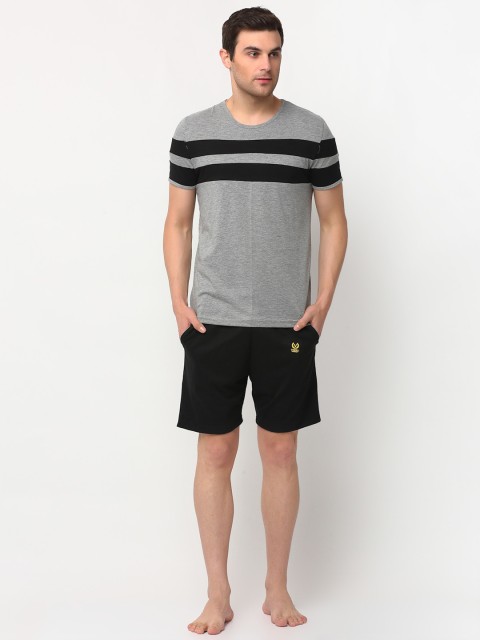 

VIMAL JONNEY Men Grey & Black Striped Night suit