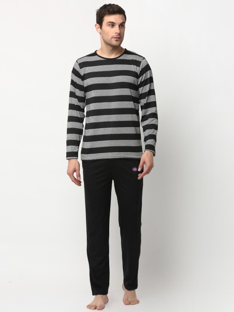

VIMAL JONNEY Men Black & Grey Striped Night suit