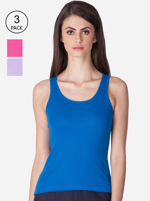 

Lux Cozi Women Pack of 3 Assorted Solid Cotton Racerback Camisoles