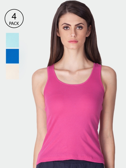 

Lux Cozi Pack of 4 Assorted Solid Round Neck Tank Tops