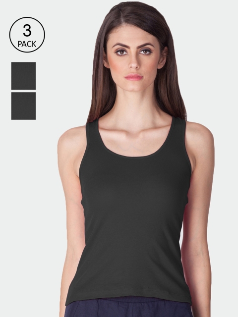 

Lux Cozi Women Pack Of 3 Black Solid Combed Cotton Tank Tops
