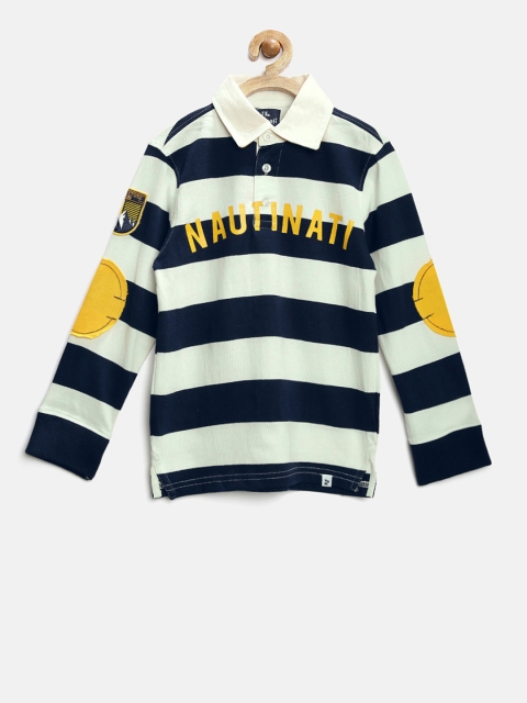 

Nauti Nati Boys Navy Striped Polo Collar T-Shirt, Navy blue