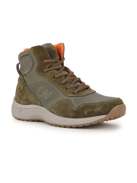 

Weinbrenner Men Olive Green Perforations Nubuck High-Top Sneakers