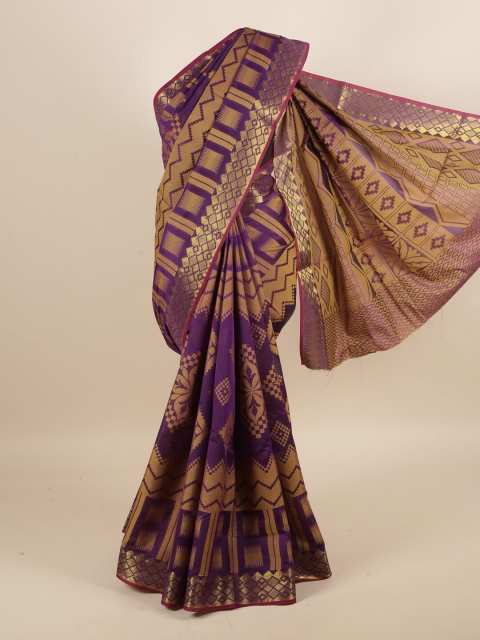 

Pothys Violet & Gold-Toned Ethnic Motifs Zari Saree