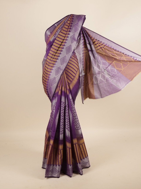 

Pothys Violet & Tan Striped Zari Saree