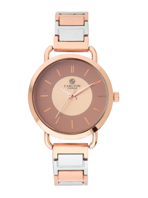 

Carlton London Women Rose Gold-Toned Dial & Rose Gold Toned Stainless Steel Bracelet Style Straps Analogue Watch