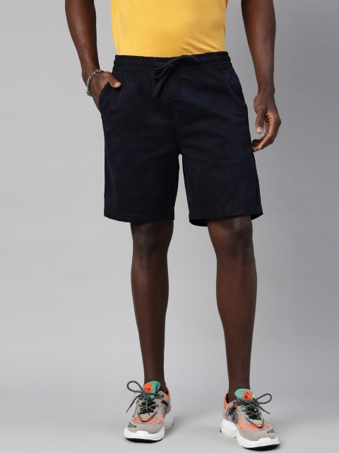 

Breakbounce Men Navy Blue Tie & Dye Printed Slim Fit Pure Cotton Chino Shorts