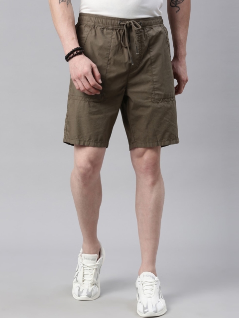 

Breakbounce Men Olive Green Slim Fit Pure Cotton Regular Shorts