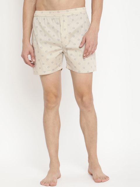 

V2 Value & Variety Men Cream-Colour & Grey Printed Boxers -1114057291001