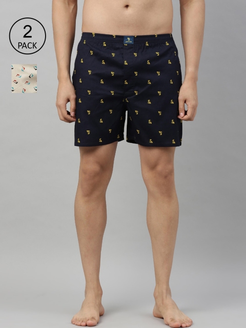 

Joven Men Pack Of 2 Navy Blue & Beige Printed Boxers JB2PV-JVFS