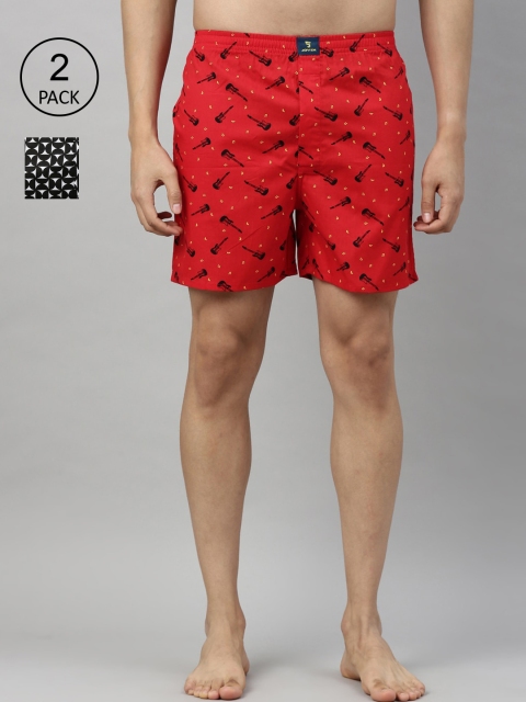 

Joven Men Pack Of 2 Printed Pure Cotton Boxers JB2PV-TAGT, Black