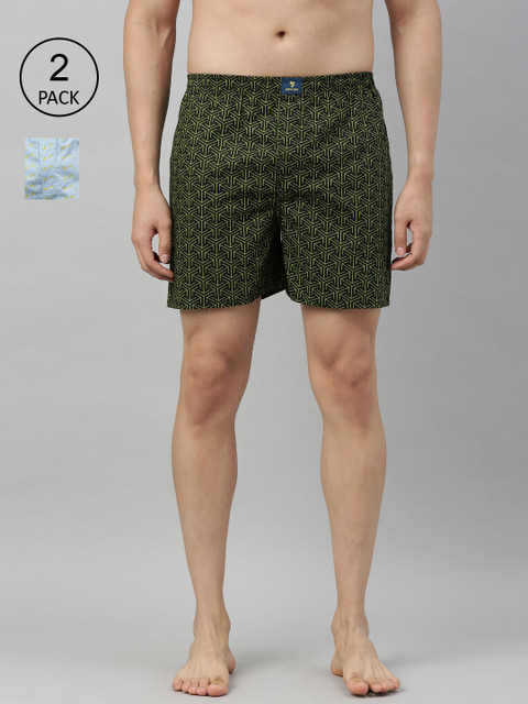 

Joven Men Blue & Green Pack of 2 Printed Cotton Boxers