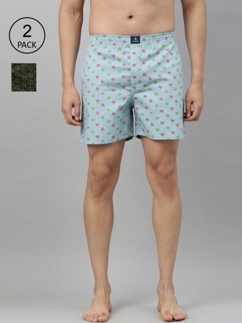 

Joven Men Blue & Green Pack of 2 Printed Cotton Boxers