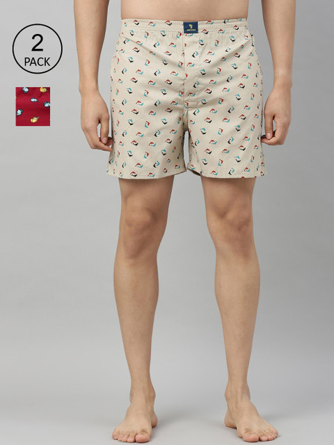 

Joven Men Red & Beige Pack of 2 Printed Cotton Boxers