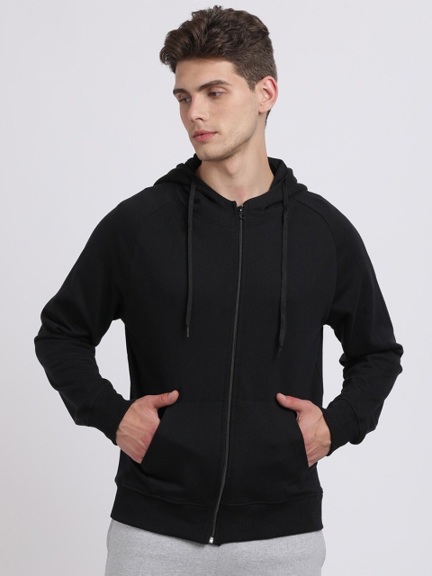 

MASH UNLIMITED Men Black Open Front Hooded Sweatshirt