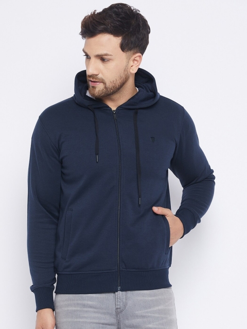 

Okane Men Navy Blue Cotton Hooded Sweatshirt