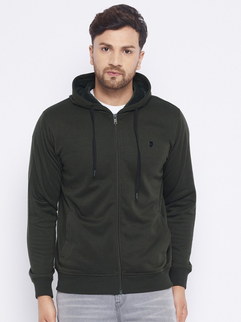 

Okane Men Olive Green Cotton Hooded Sweatshirt