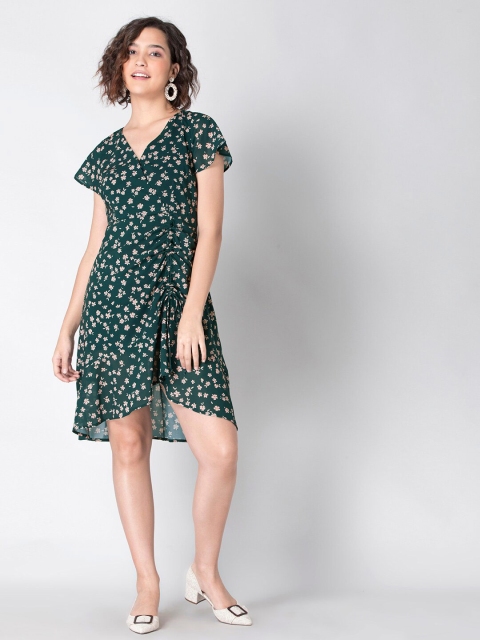 

FabAlley Green & Beige Floral Georgette Dress