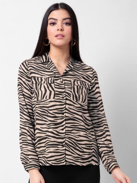 

FabAlley Beige & Black Animal Print Georgette Shirt Style Top