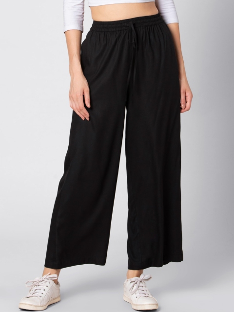 

FabAlley Women Black Straight-Fit Pleated Parallel Trousers