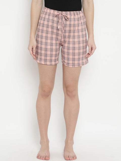 

V2 Value & Variety Women Peach-Coloured & Black Checked Lounge Shorts