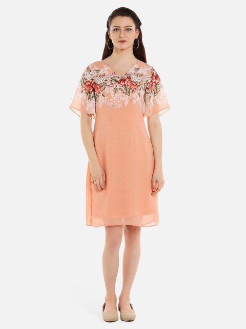 

109F Women Pink & White Floral Printed A-Line Dress