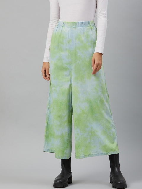 

Orchid Blues Women Green & Blue Tie & Dye Loose Fit High-Rise Pure Cotton Parallel Trouser