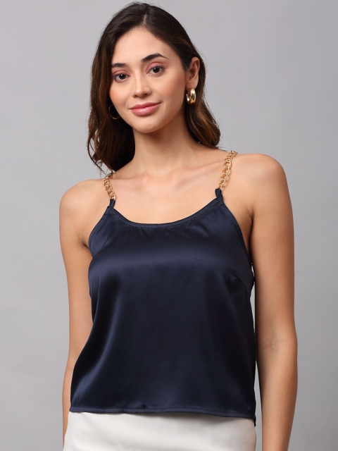 

NEUDIS Navy Blue Sheen Satin Strappy Top