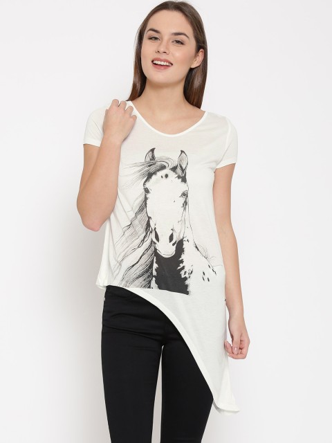 

Vero Moda Women Off-White Printed Dipped Hem Top