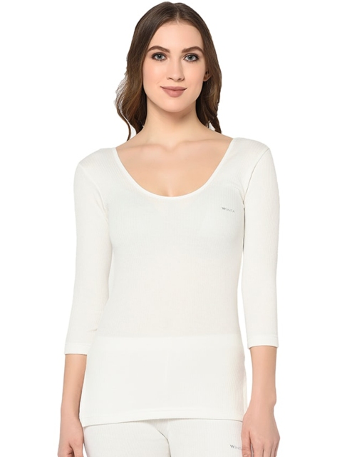 

GROVERSONS Paris Beauty Women White Ribbed Snug Fit Thermal Top