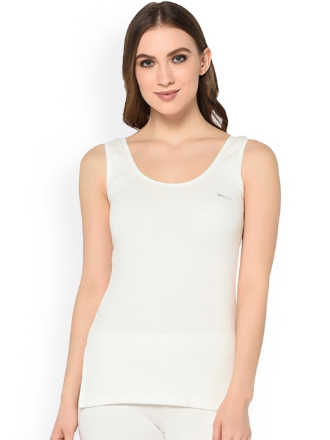 

GROVERSONS Paris Beauty Women White Ribbed Snug Fit Thermal Top