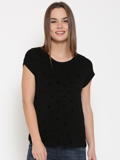 

Vero Moda Women Black Star Patterned Round Neck T-Shirt