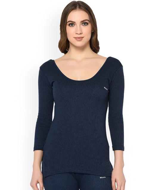 

GROVERSONS Paris Beauty Women Navy Blue & Grey Striped Snug Fit Thermal Top