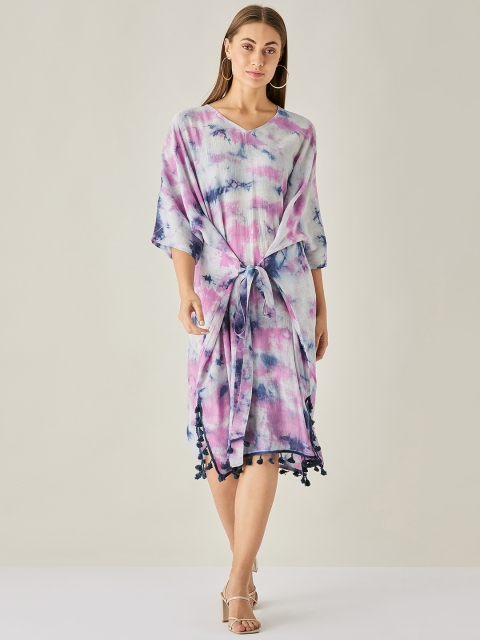 

The Kaftan Company Purple Tie and Dye Kaftan Midi Dress