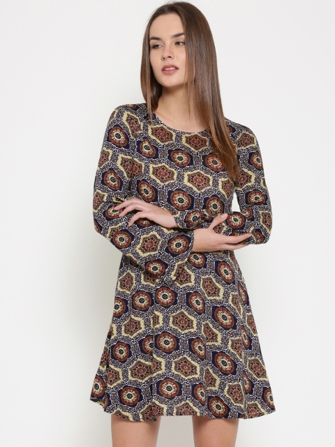 

Vero Moda Women Navy & Beige Printed Fit & Flare Dress, Navy blue