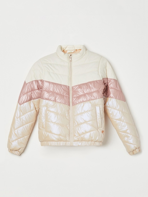 

Bossini Girls Cream-Coloured & Pink Colourblocked Lightweight Padded Jacket