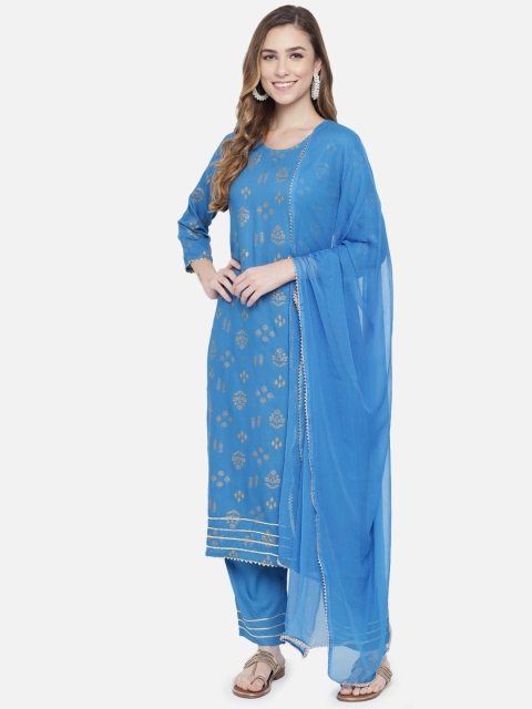 Prakhya Women Blue Ethnic Motifs Printed Kurta with Trousers & Dupatta