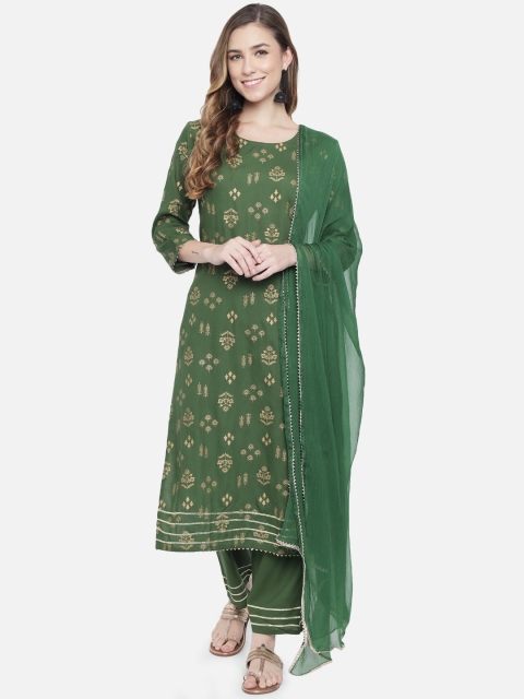 

Prakhya Women Green Printed Kurti with Salwar & Dupatta
