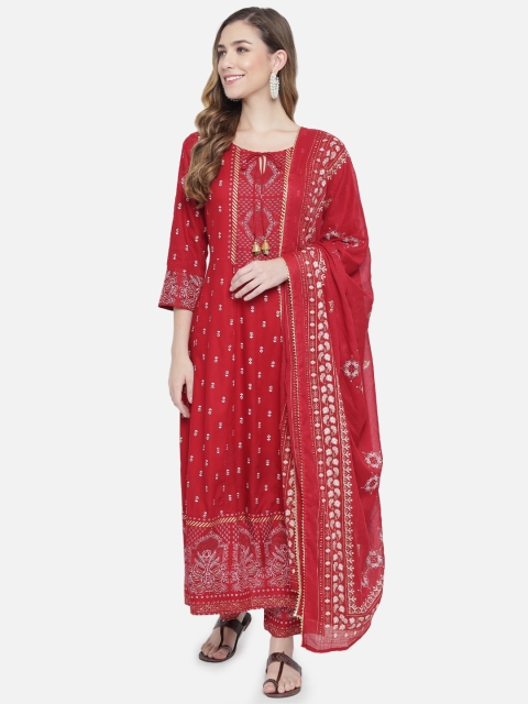 

Prakhya Women Red Printed Regular Kurta with Palazzos & With Dupatta