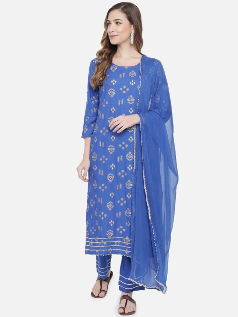 

Prakhya Women Blue Ethnic Motifs Embroidered Regular Kurta with Churidar & With Dupatta