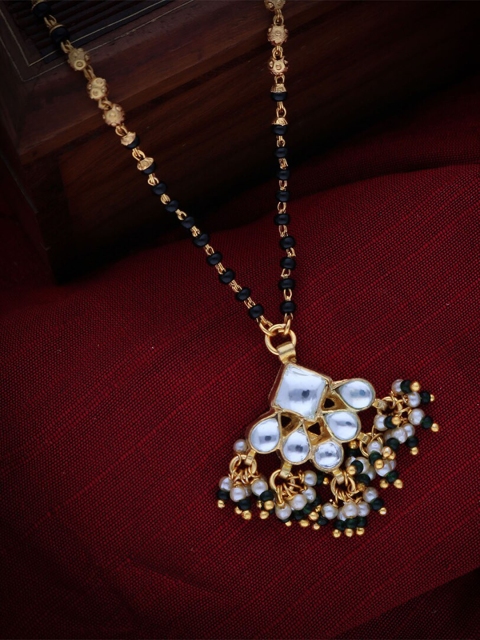 

MORKANTH JEWELLERY Gold-Toned White Gold Plated Beaded Mangalsutra