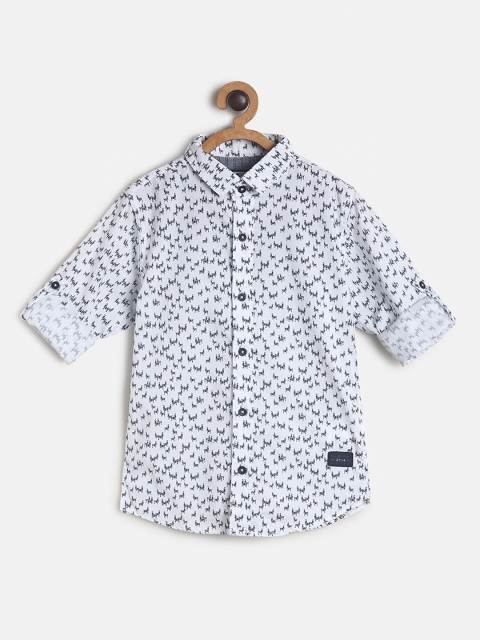 

TALES & STORIES Boys White & Grey Opaque Printed Cotton Casual Shirt