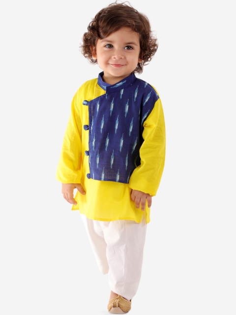 

KID1 Boys Blue & Yellow Printed Panelled Pure Cotton Kurta With Pyjamas