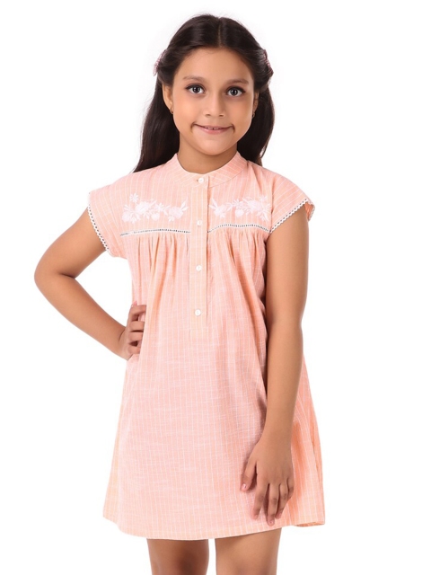

Miyo Girls Orange & White Striped Cotton A-Line Dress