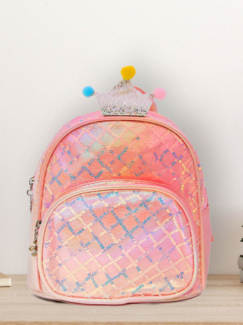 

POPLINS Unisex Kids Pink & Silver-Toned Shiny Crown Backpack