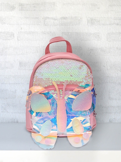 

POPLINS Unisex Kids Pink Holographic Butterfly Embellished Backpack