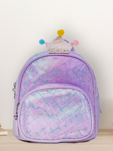 

POPLINS Kids Purple & Yellow Printed Shiny Crown Backpack