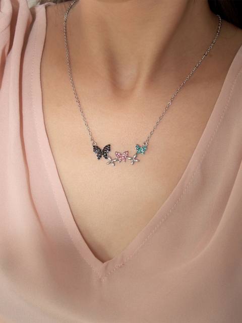 

ToniQ Silver-Toned & Blue Brass Silver-Plated Necklace