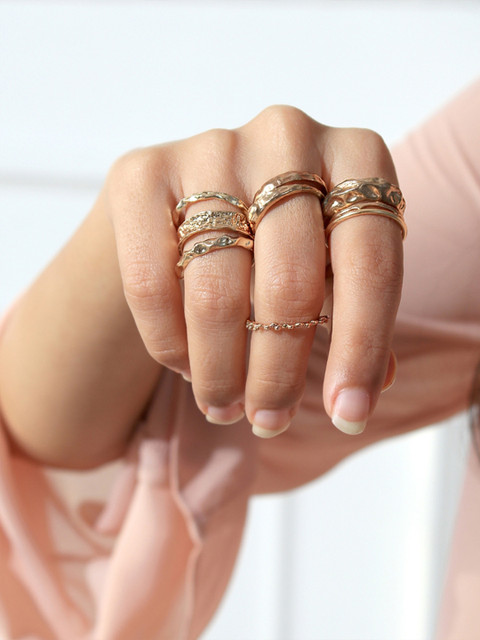 

ToniQ Women Gold-Plated Set of 9 Oxidized Adjustable Finger Rings