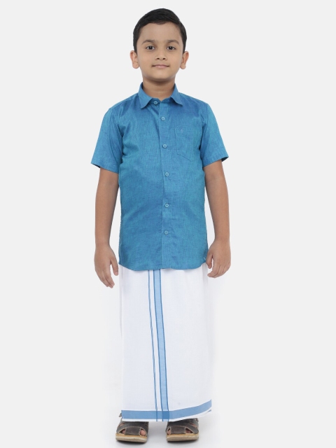 

LITTLESTARS Boys Blue & White Shirt with Dhoti